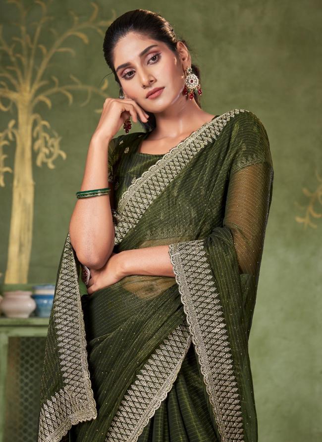 Shimmer Green Party Wear Swarosvki Work Saree